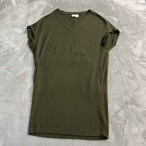 Anthro Saturday Sunday‎ Tunic Top Size XS Green V Neck Cap Sleeve Pockets Jersey
